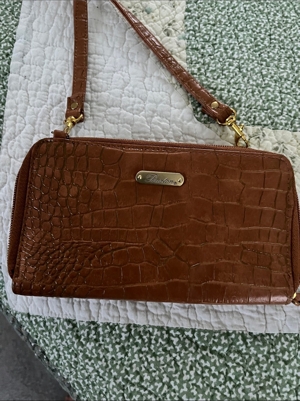Buxton Cognac Croc-Embossed Wristlet Clutch